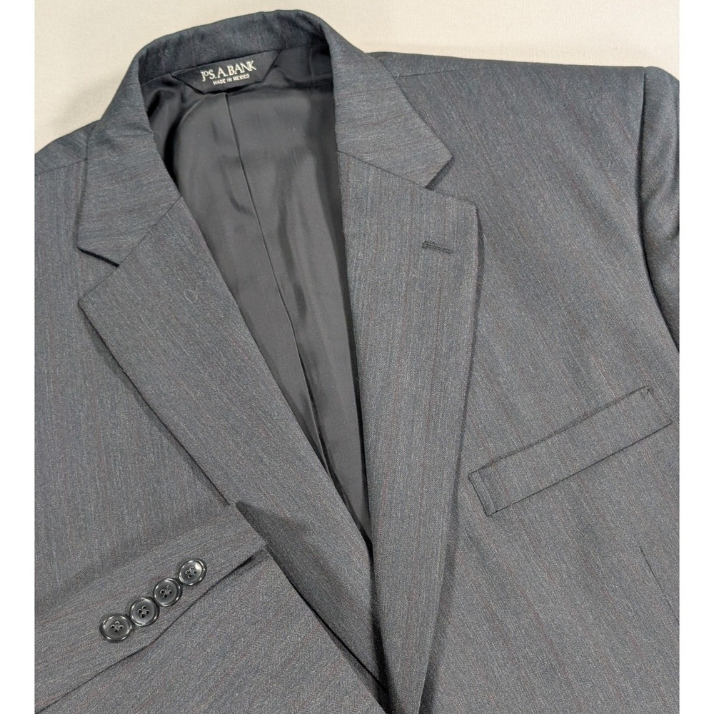 Jos A Bank Blazer Mens 44L Charcoal Wool Herringbone Pinstripe Tailored Fit Coat